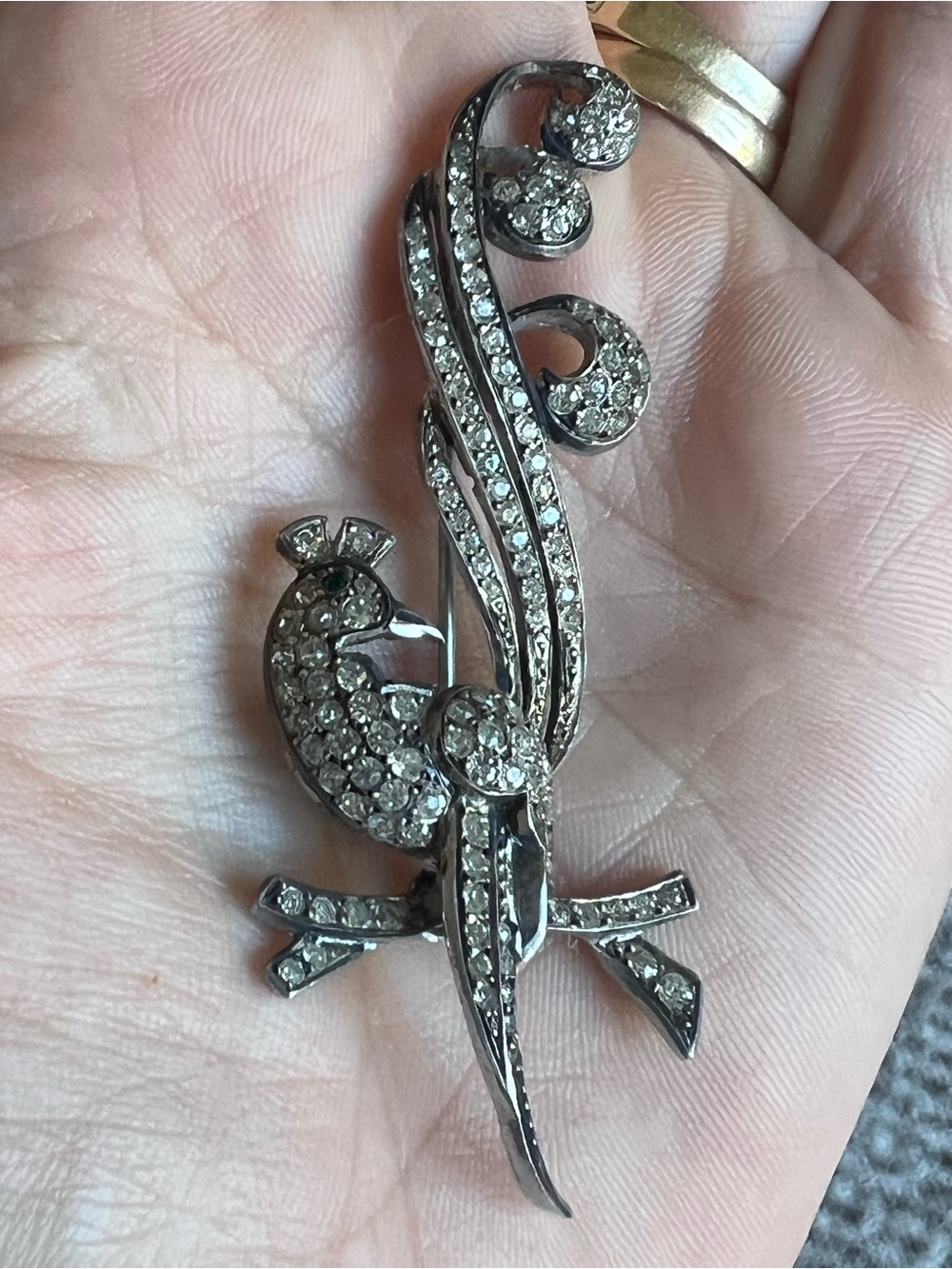 Mid-Century Statement Rhinestone Bird Brooch - Large 3.25" Pavé Peacock Pin